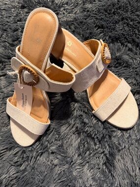 Tommy Bahama NWT 7.5 Canvas Slide Heel Sandals in Beige - Women's